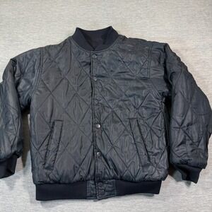 C&S Sports Reversible Jacket Mens M Black Quilted Puffer Fleece Full Zip Bomber‎